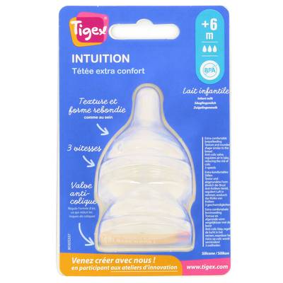 Tigex Tétines silicone col large air control +6 mois, 2 pièces