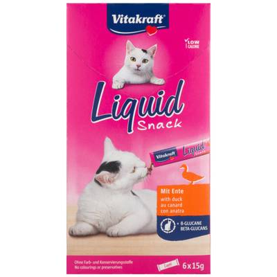 Vitakraft Liquid Snack au Canard et Beta-Glucanes - Friandise pour chat, 6x15g