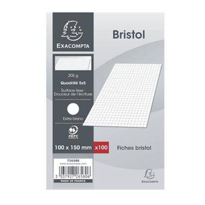 Exacompta Fiches bristol 10 x 15 cm petits carreaux non perforées, 100  fiches