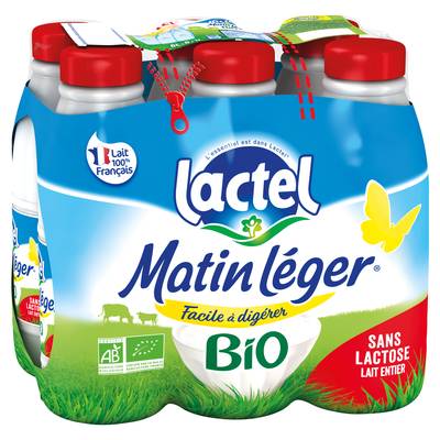 Matin Léger de Lactel Lait Bio entier, 6x1l
