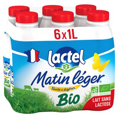 Matin Léger de Lactel Lait Bio entier, 6x1l