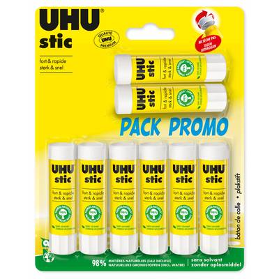 Uhu 8 Bâtons de colle blanche 8,2g, 6 bâtons + 2 offerts