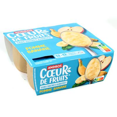 Andros Ecrasé pomme banane sans sucre ajouté, 4x100g