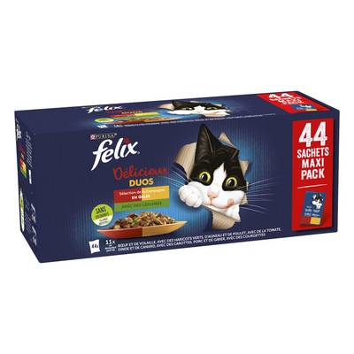 Purina - Félix Sachets en Gelée Duo Delicieux Sélection de campagne 4 variétés pour Chat, 44x85g