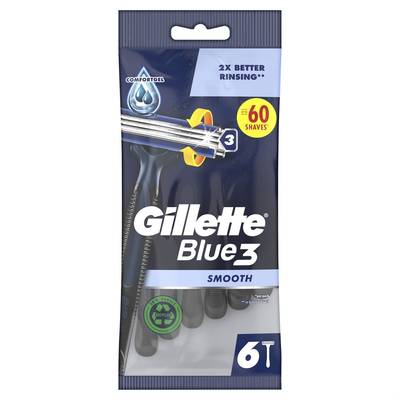 Gillette Blue 3 Rasoirs jetables Blue3 smooth 3 lames, 6 pièces