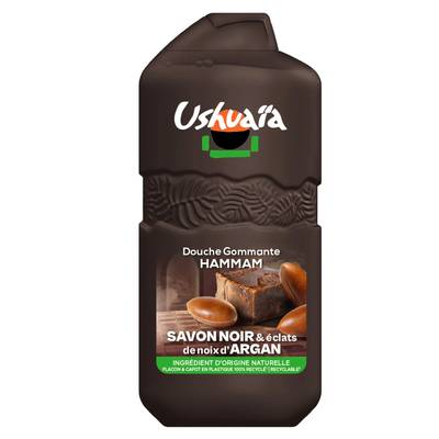 Ushuaïa Gel Douche Gommant Hamman au Savon Noir éet Eclats de Noix d'Argan, 280ml