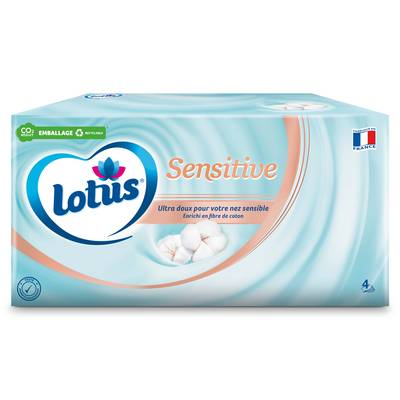 Lotus Mouchoirs en boîte Sensitive blancs, 80 mouchoirs