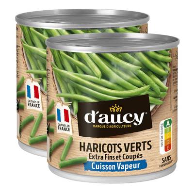 D'aucy Haricots Verts Extra Fins Coupés Cuisson Vapeur, Lot de 2x225g