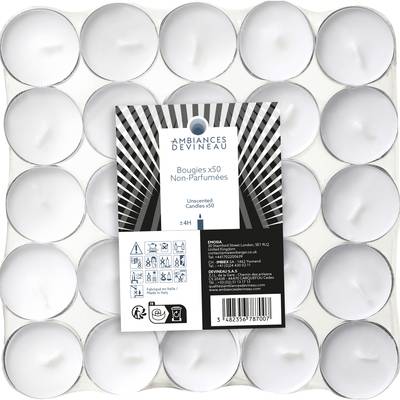 Ambiances Devineau Bougies chauffe-plats blanches non parfumées, 50 bougies
