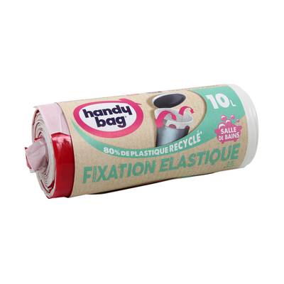 Handy Bag Sacs poubelle 10L salle de bains - Fixation élastique, 15 sacs de 10L