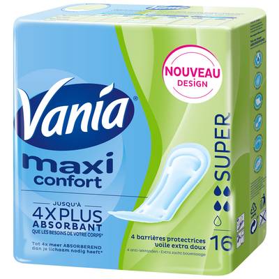 Vania Serviettes hygiéniques flux super maxi, 16 pièces