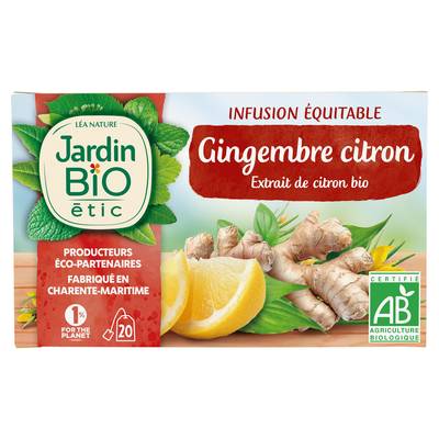 Jardin Bio Etic Infusion Gingembre Citron Bio - 20 sachets, 30g