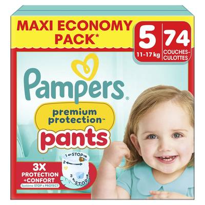 Pampers Premium Protection Pants Couches Culottes Bébés Prenium Protection Pants 11-17kg T5, 74 couches culottes