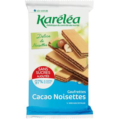 Karéléa Gaufrettes Cacao Noisettes Sans Sucres Ajoutés, 200g