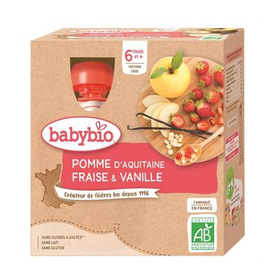 Babybio Pomme de Provence, Faise, Vanille Bio Gourde Bébé Dès 6 mois, 4x90g