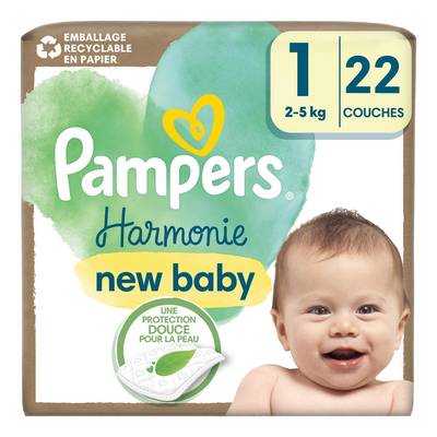 Pampers Harmonie Couches Bébé 2 - 5 kg T1, 22 couches