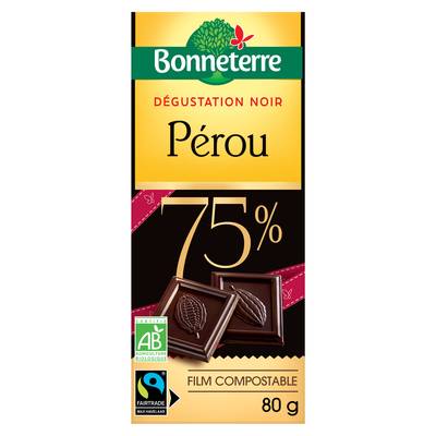 Bonneterre Chocolat noir bio Pérou 75% de cacao, 80g