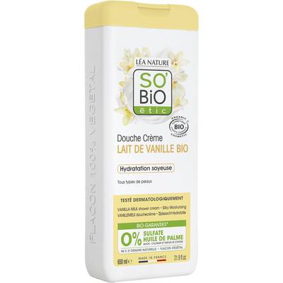 SO'BIO ETIC Crème de douche Hydratation Soyeuse au Lait de Vanille, 650ml