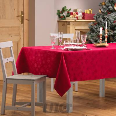 Douceur D Interieur Nappe rectangle jacquard Flocons Rouge, 140 x 240 cm