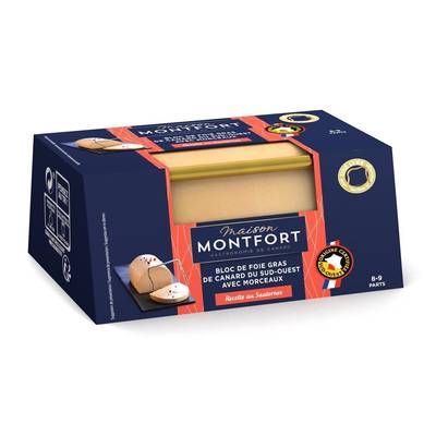 Maison Montfort Bloc de Foie Gras de Canard du Sud-Ouest avec Morceaux, 6-10 parts - 300g