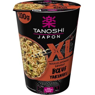 Tanoshi - Japon Nouilles Japonaises Saveur Boeuf Yakiniku en Cup XL, 100g
