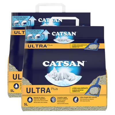 Catsan Litière Minérale Agglomérante Ultra Plus pour chat, Lot de 2x5L
