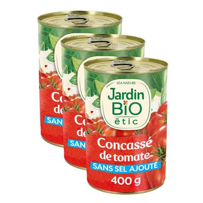 Jardin Bio Etic Concassé de Tomate en Morceaux Bio sans sel ajouté, Lot de 3x400g
