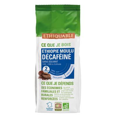 Ethiquable - Commerce Equitable Café moulu Décaféiné Bio d'Ethiopie, 250g