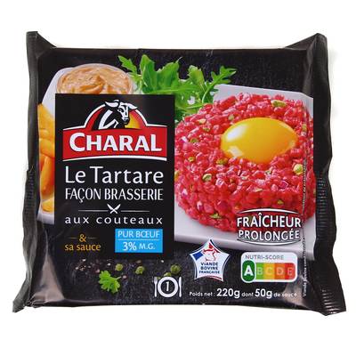 Charal Tartare de boeuf Façon Brasserie 3%MG aux Couteaux et sa Sauce, 220g