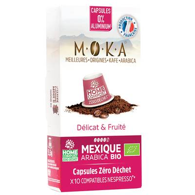 Moka Café bio Mexique capsule biodégradable sans aluminium, 10 capsules