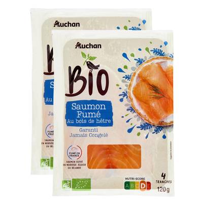Auchan BIO Saumon Fumé Bio d'Atlantique, Lot de 2x120g