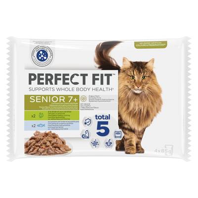 Perfect Fit Sachets en sauce Dinde et Poissons pour chat senior stérilisé, 4x85g