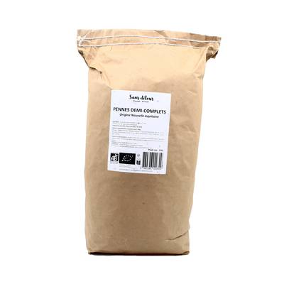 Sans Détour Pâtes Penne demi-complètes bio, Grand format 3KG