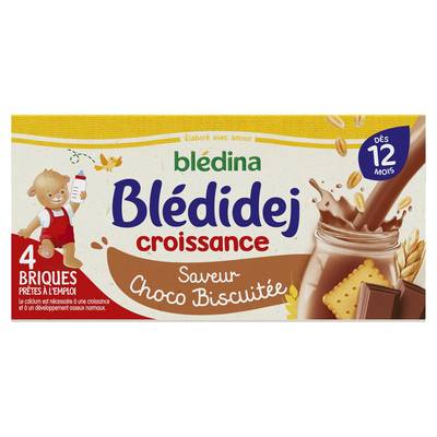 Blédina - Blédi'dej Céréales lactées Choco Biscuitée Brique Bébé Dès 12 mois, 4x25cl