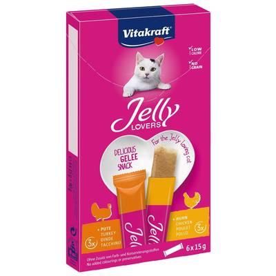 Vitakraft Jelly Lovers Gelée au Poulet et Dinde - Friandise pour chat, 6x15g