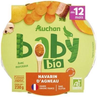 Auchan Baby Bio Navarin d'Agneau Bio Assiette Bébé dès 12 mois, 230g