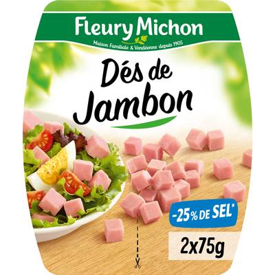 Fleury Michon Dés de Jambon, Taux de Sel Réduit -25%*, 2x75g