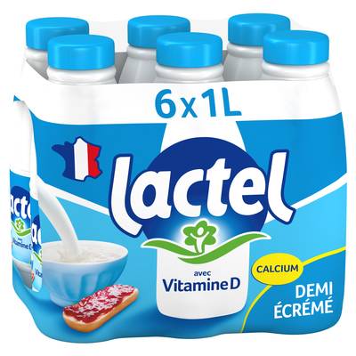 Lactel Lait 1/2 écrémé vitamine D, 6x1l