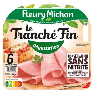 Fleury Michon Jambon Le Tranché Fin, Conservation Sans Nitrite, 6 tranches - 180g