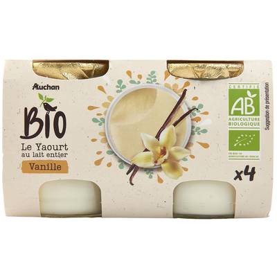 Auchan BIO Yaourt au lait entier à la vanille bio, 4x125g