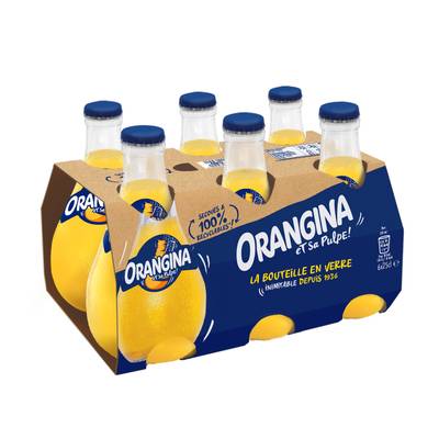 Orangina Boisson gazeuse à la pulpe fruit jaune bouteilles, 6x25cl