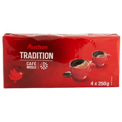Auchan Café moulu tradition intensité 8, 4 x 250g