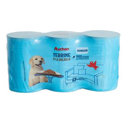 Auchan Terrine à la volaille pour chiot, 3x400g