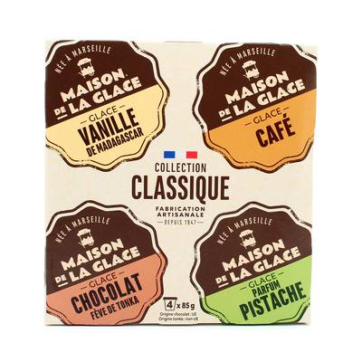 Maison de la Glace Minis Pots Saveurs Classiques, 4 pots - 340g