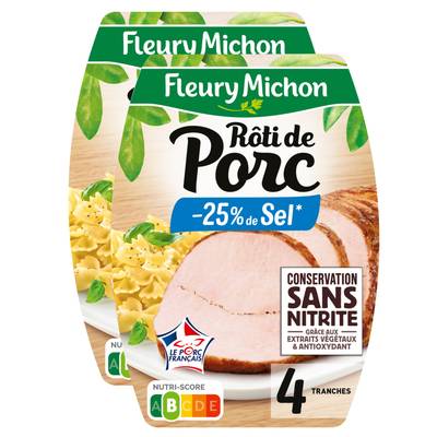 Fleury Michon Rôti de Porc Cuit, Taux de Sel Réduit -25%*, Lot de 2x160g