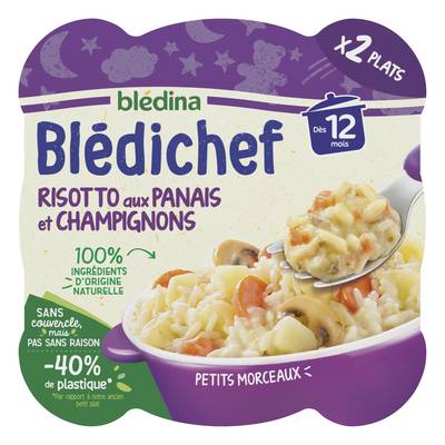 Blédina - Blédi'chef Risotto aux Panais et Champignons Assiette Bébé Dès 12 mois, 2x230g