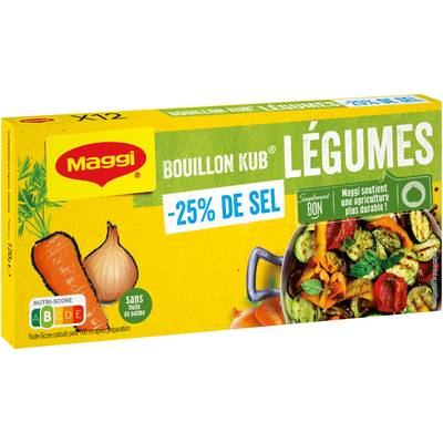 Maggi Bouillon Kub Légumes -25% de sel en moins - 12 cubes, 120g
