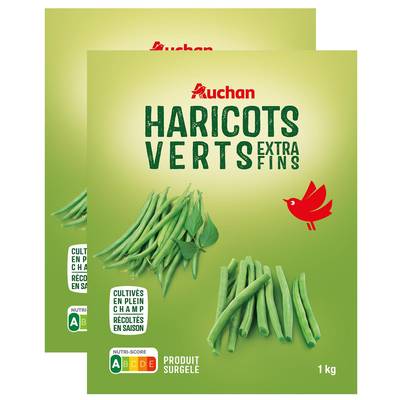 Auchan Haricots verts extra-fins, Lot de 2x1kg