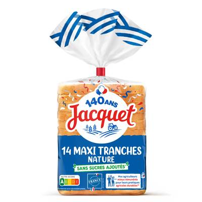 Jacquet Pain de Mie Nature Maxi Tranche Sans Sucre Ajouté, 14 tranches - 550g