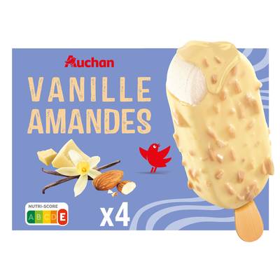 Auchan Bâtonnets glacés vanille et amandes, 4 bâtonnets - 314g